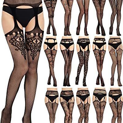 16 Pairs Halloween Women Fishnet Stockings High Waist Gothic Tights Fish Net ...